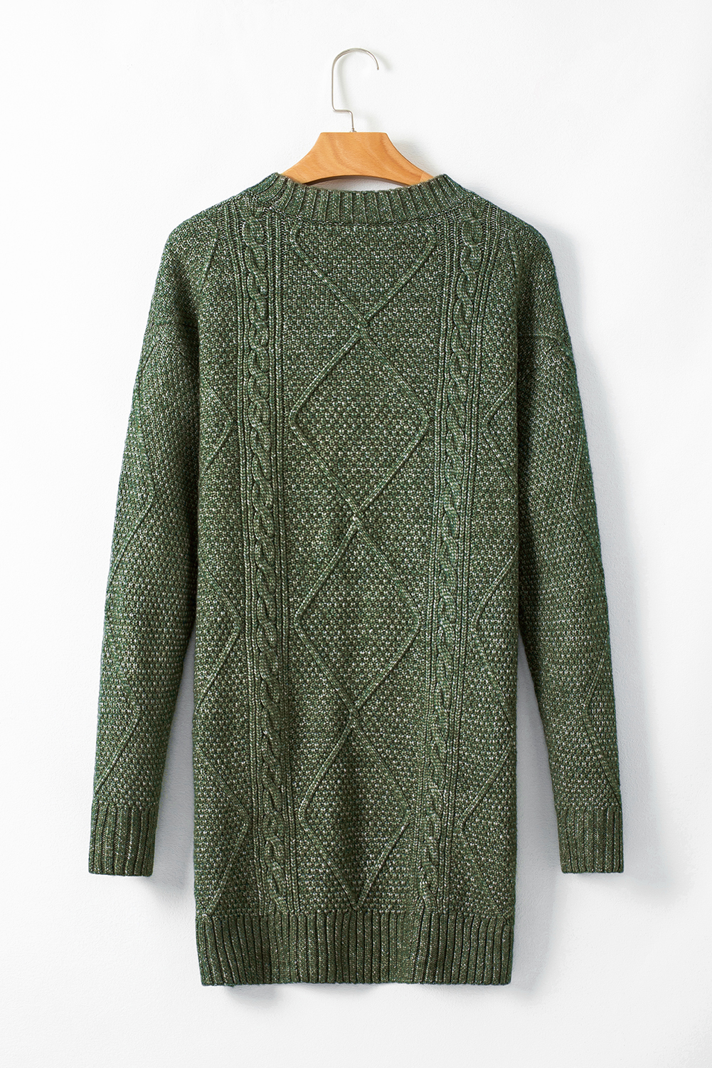 Mist Green Cable Knit Drop Shoulder Loose Fit Sweater Dress - Image 7