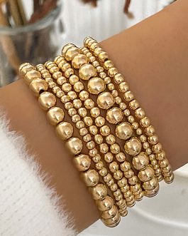 Gold 7pcs/Set Minimalist Plated Beaded Luxury Bracelet Set