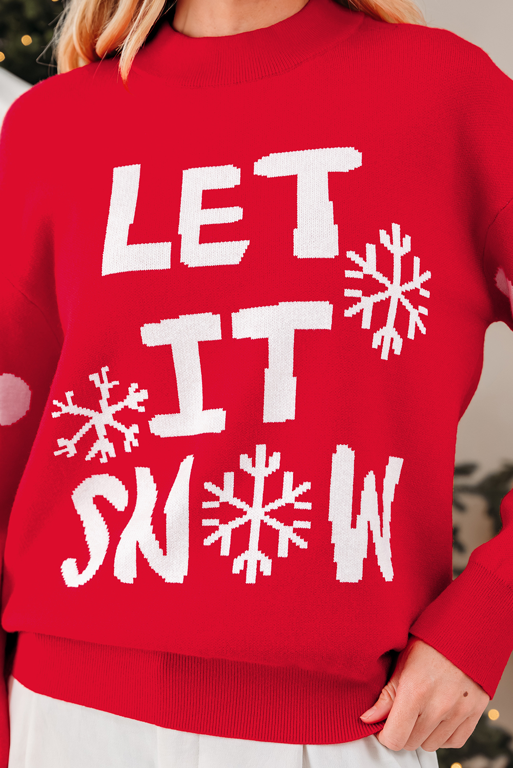 Red Dahlia LET IT SNOW Graphic Christmas Holiday Loose Sweater - Image 8