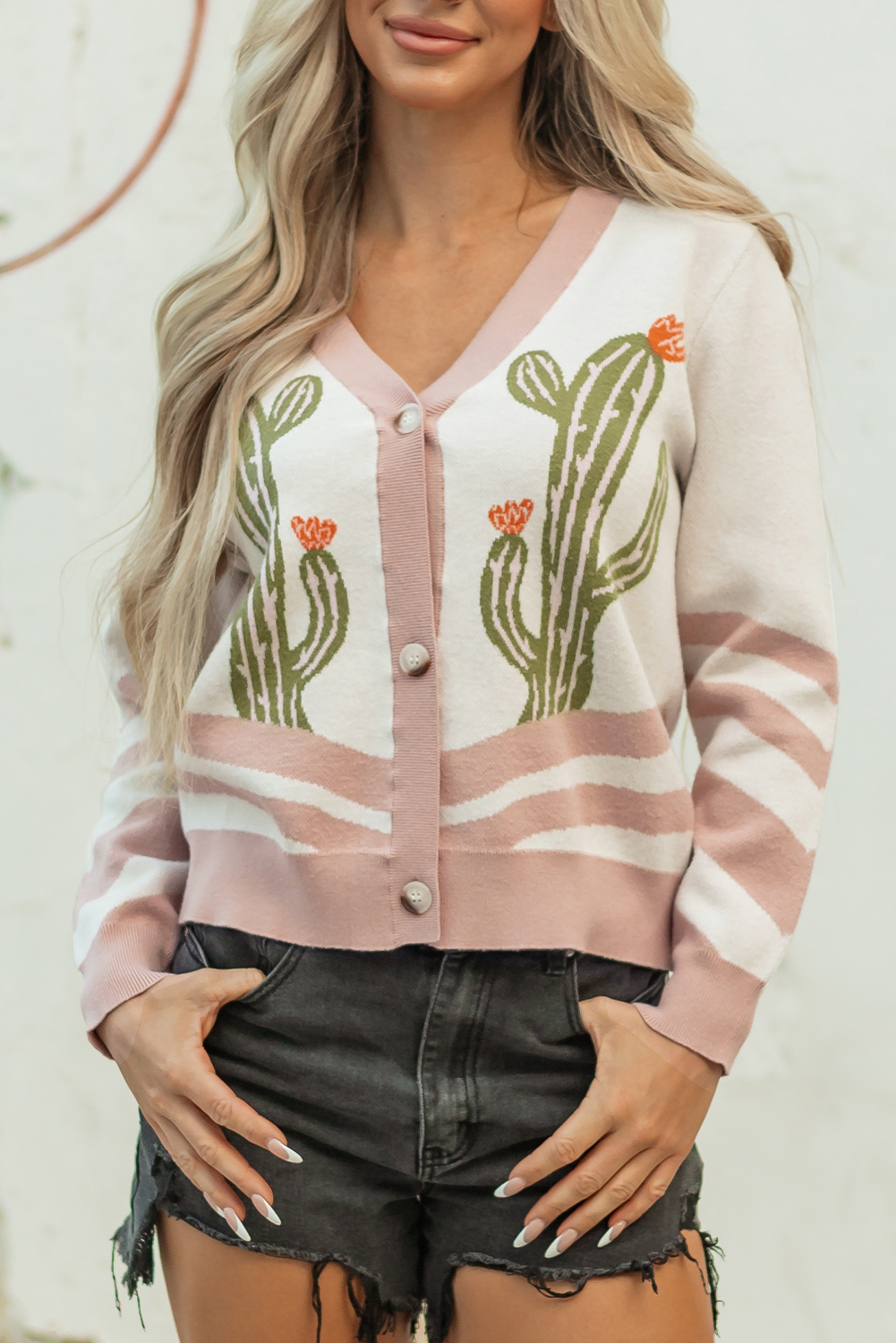 Apricot Desert Cactus Buttoned Front Sweater Cardigan - Image 7