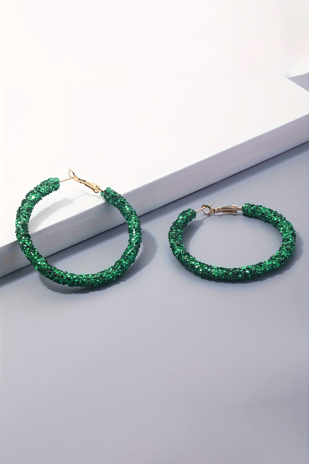 Dark Green St. Patricks Fashion Daring Sequin Loop Earrings - Image 2