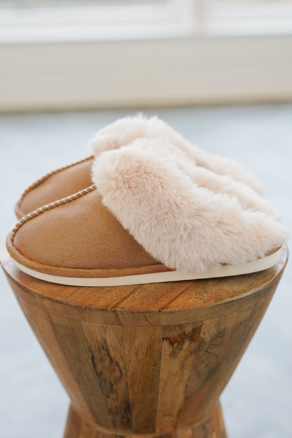 Camel Plush Suede Winter Home Slippers - Image 4