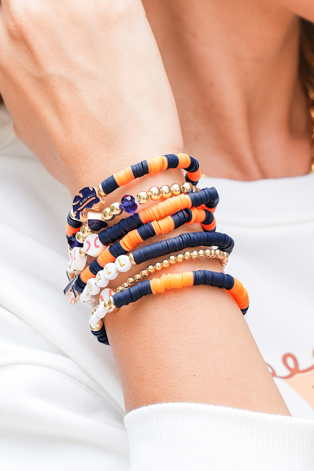 Russet Orange 7pcs Game Day Football Stackable Bracelet Set - Image 2