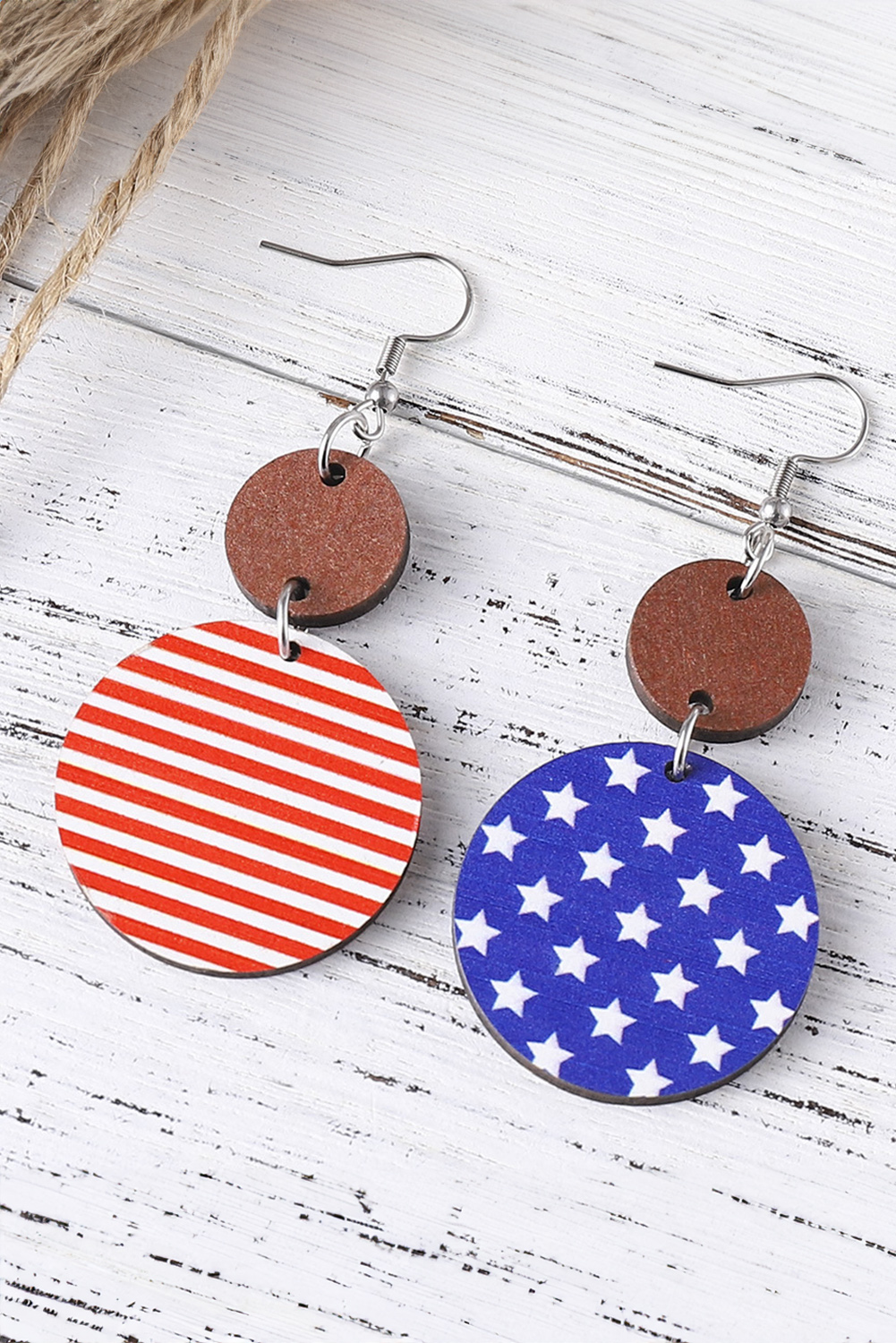 Dark Blue 4th of July Wooden Flag Earrings - Image 2