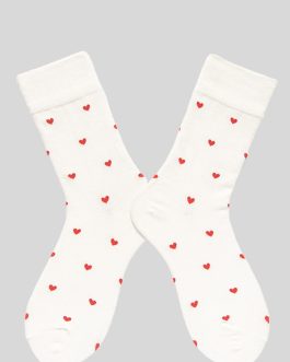 White Valentines Heart Pattern Crew Socks