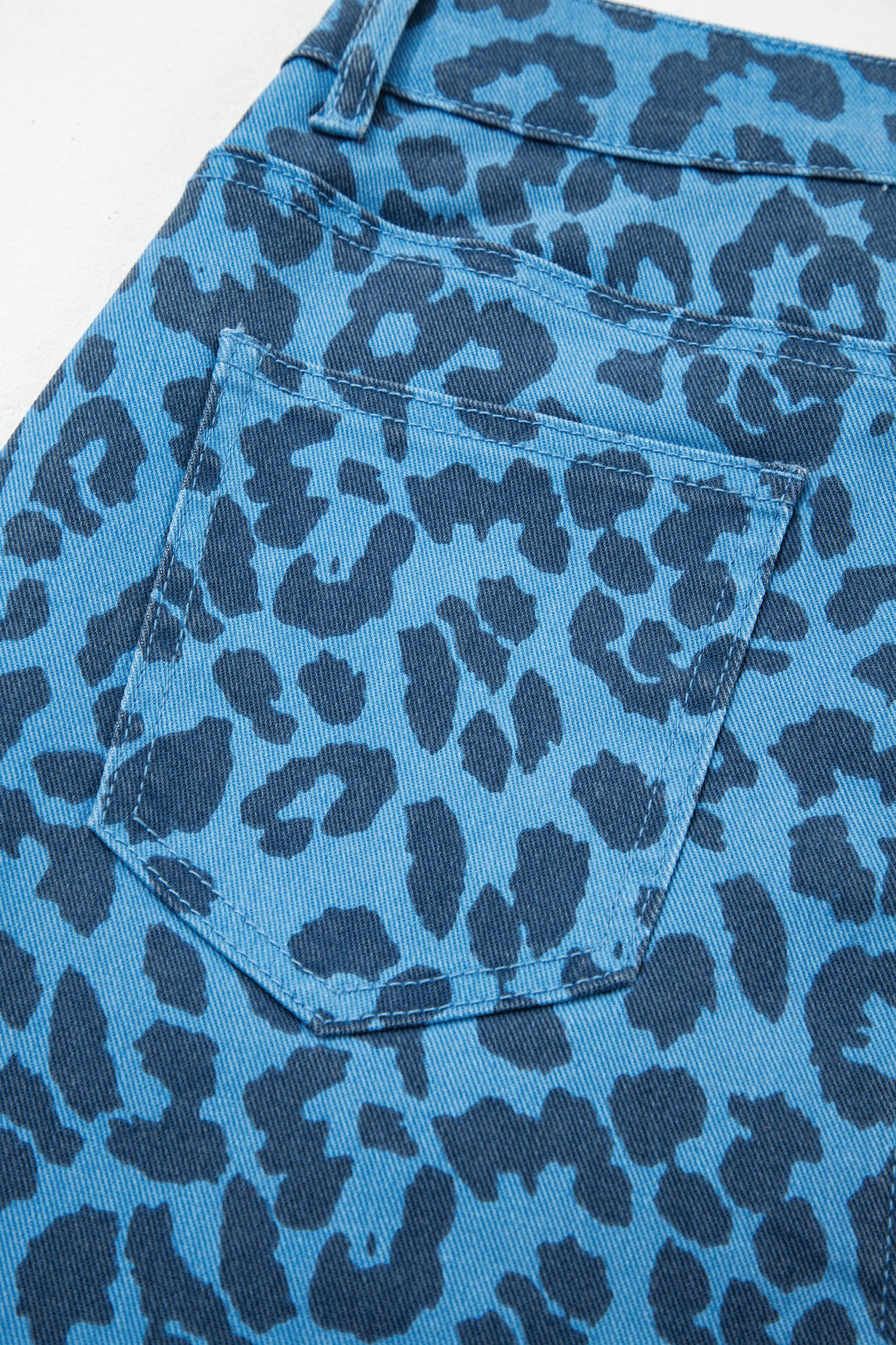 Sky Blue Leopard Denim Frayed Split Denim Midi Skirt - Image 16