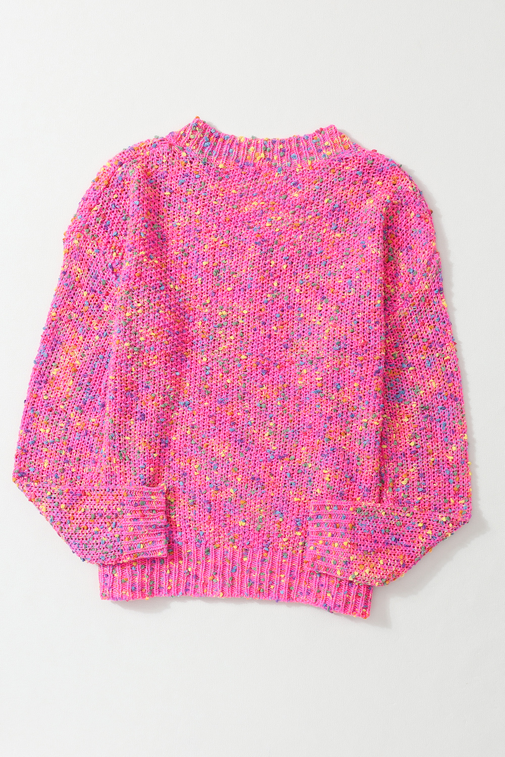 Dark Pink Colorful Spots Knitted V Neck Casual Sweater - Image 7