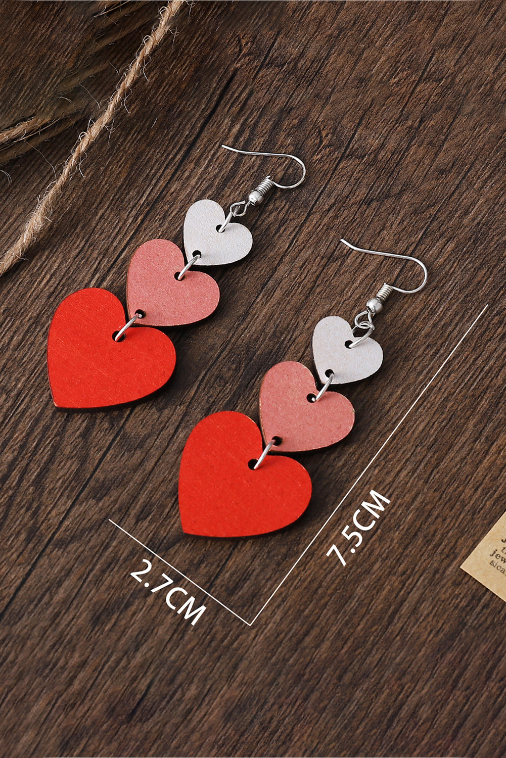 Red Valentines Day Heart Shape Tiered Dangle Earring - Image 4