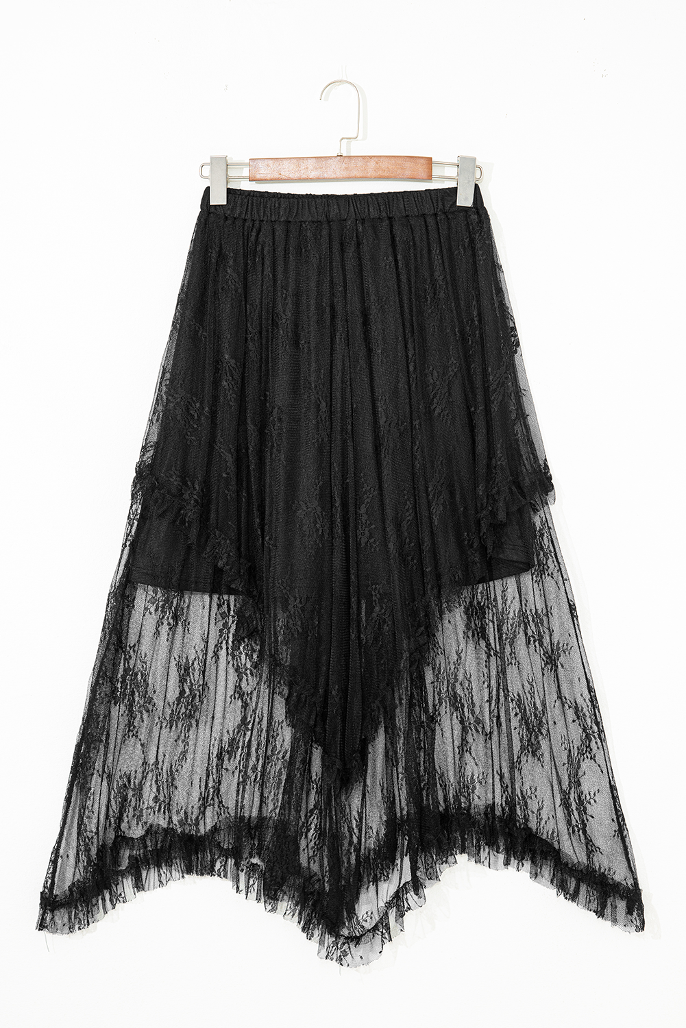Black Lace Cascading Tiered High Waist Maxi Skirt - Image 6
