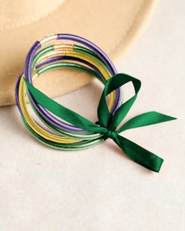 Green 5pcs Glitter Jelly Bow Knot Ribbon Bracelet Set