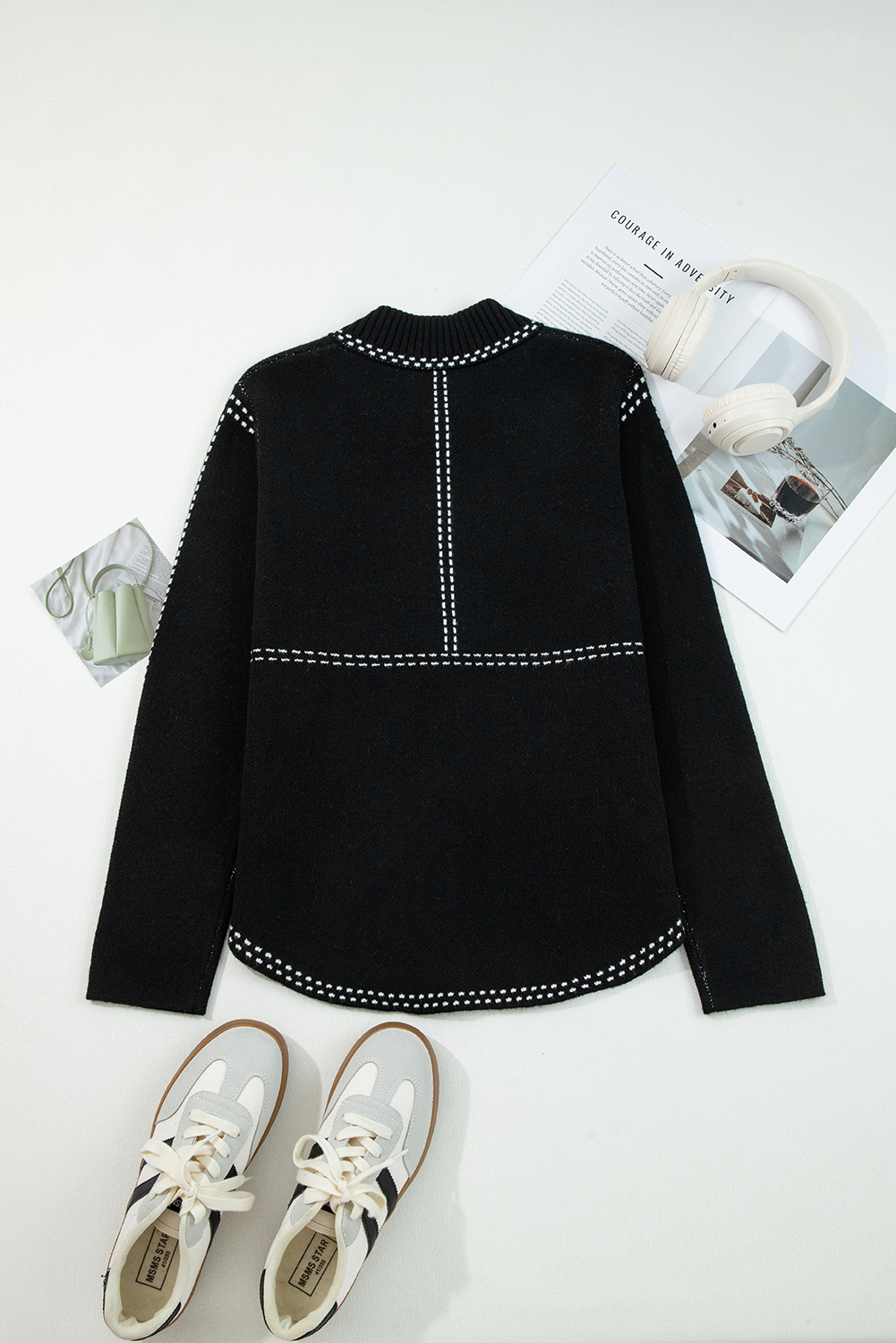 Black Contrast Trim Button up Sweater Cardigan - Image 5