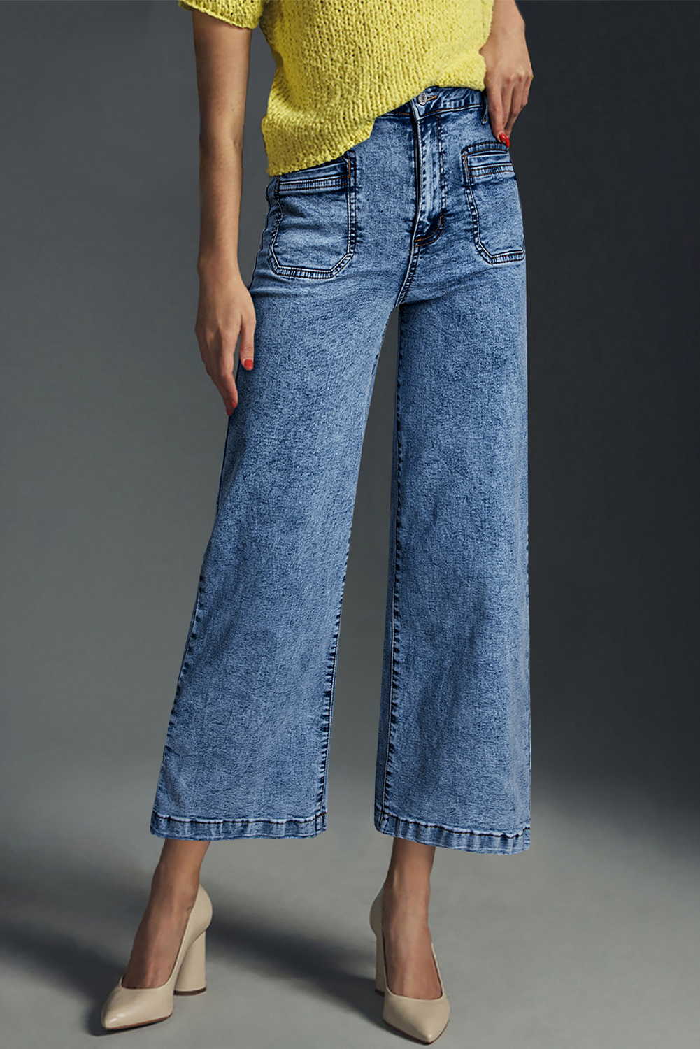 Sky Blue Chic Patch Pocket Straight Leg Loose Jeans - Image 4