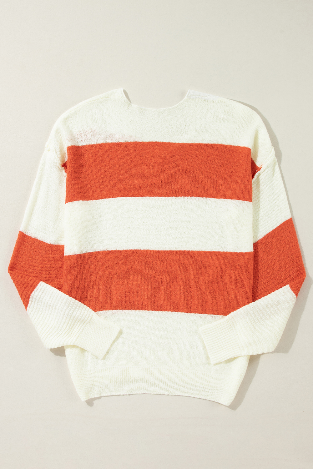 Orange Stripe Loose Color Block Drop Shoulder Bubble Sleeve Sweater - Image 5