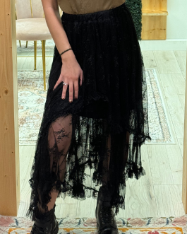 Black Lace Cascading Tiered High Waist Maxi Skirt