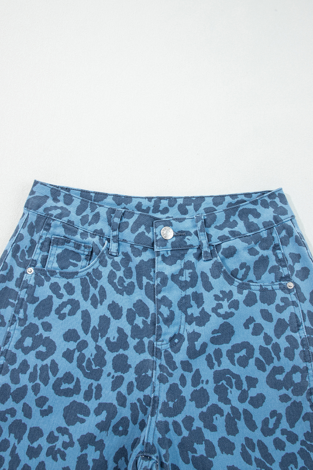 Sky Blue Leopard Print Straight Loose Jeans - Image 3
