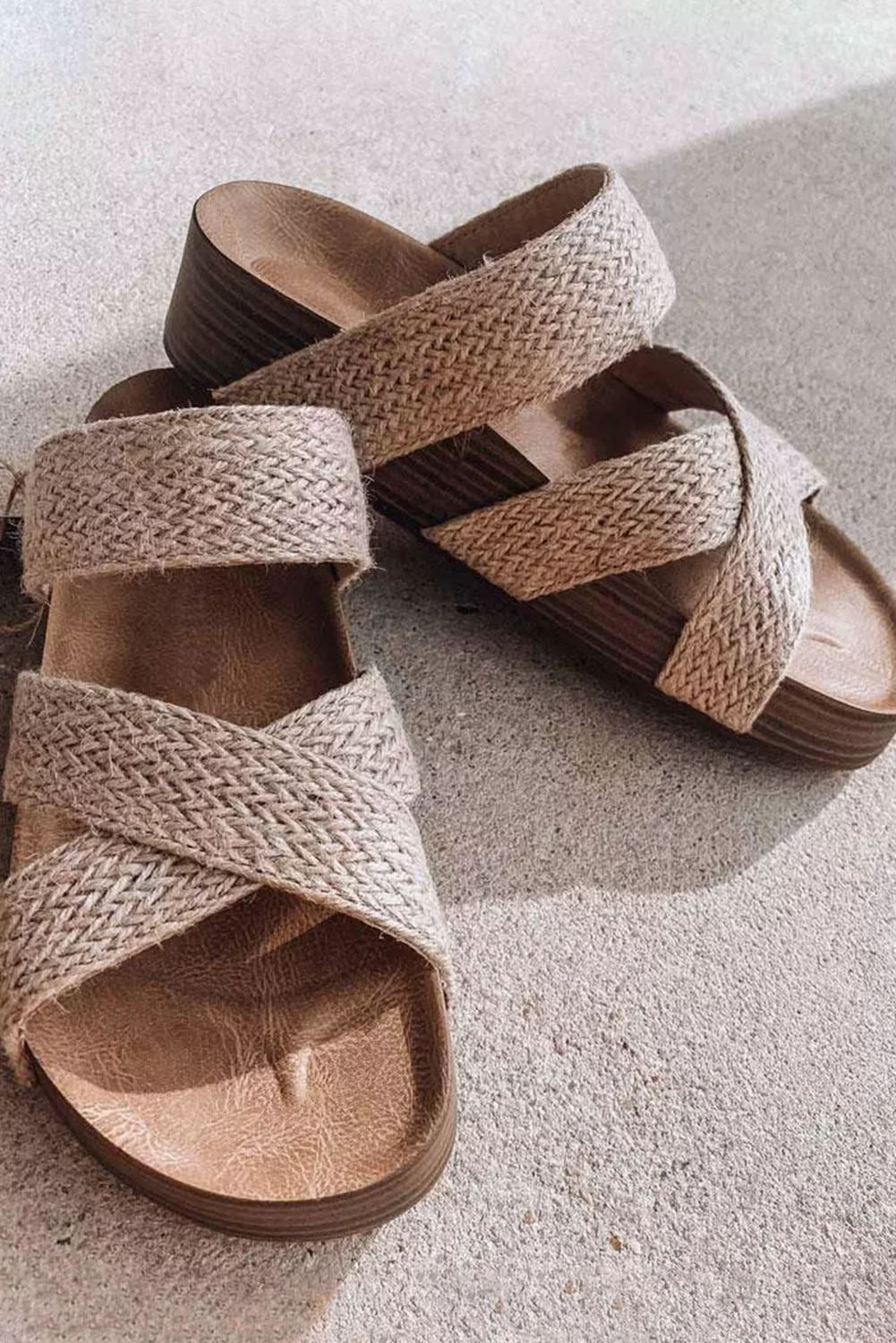 Beige Woven Cross Criss Hollowed Slip-On Slippers - Image 5