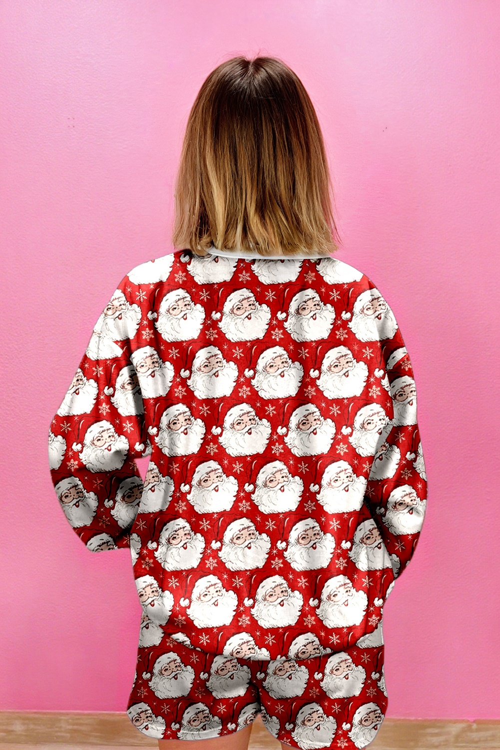 Red Ho Ho Ho Christmas Fashion Print 2pcs Lounge Short Set - Image 2