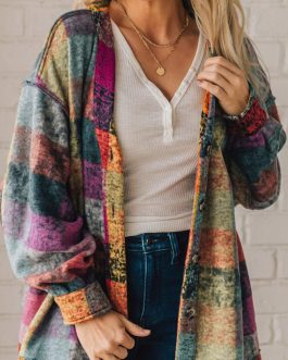 Multicolor Brushed Checked Western Buttoned Jacket