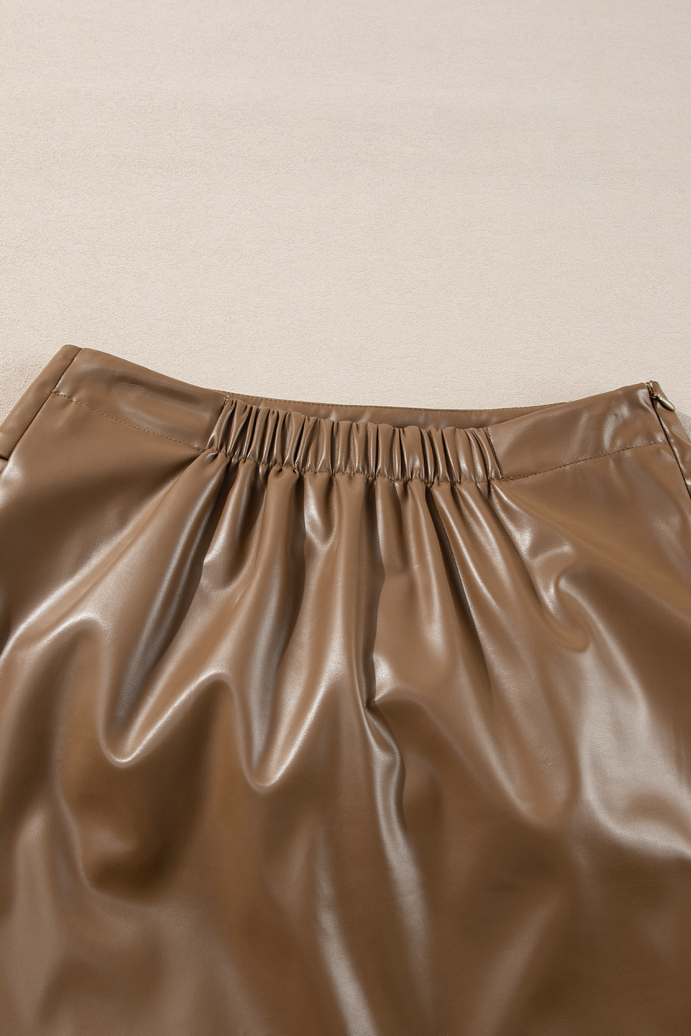 Coffee Bowknot Faux Leather Mini Skirt - Image 7