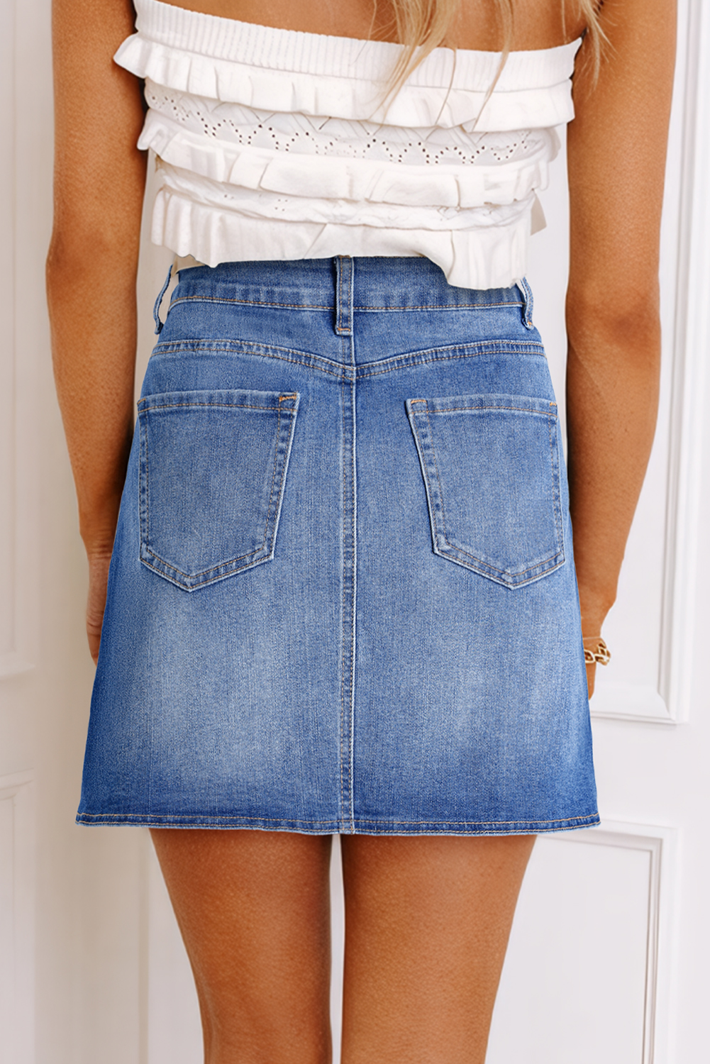 Ashleigh Blue Wrapped Crossed Waist Denim Mini Skirt - Image 2