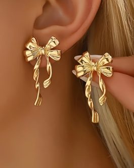 Gold Bow Knot Plated Alloy Stud Earrings
