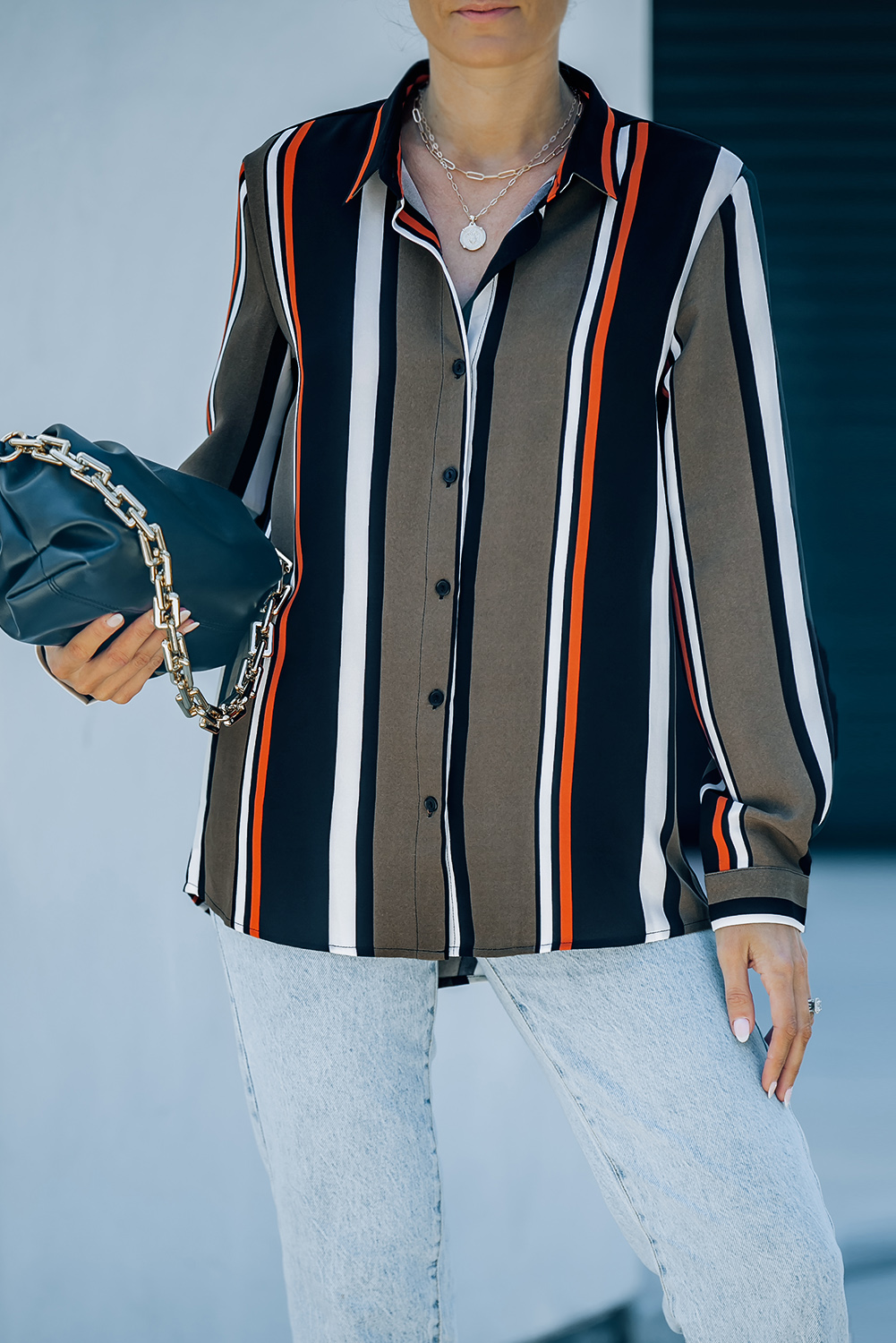 Black Brown Striped Modern Women Shirt - Image 4