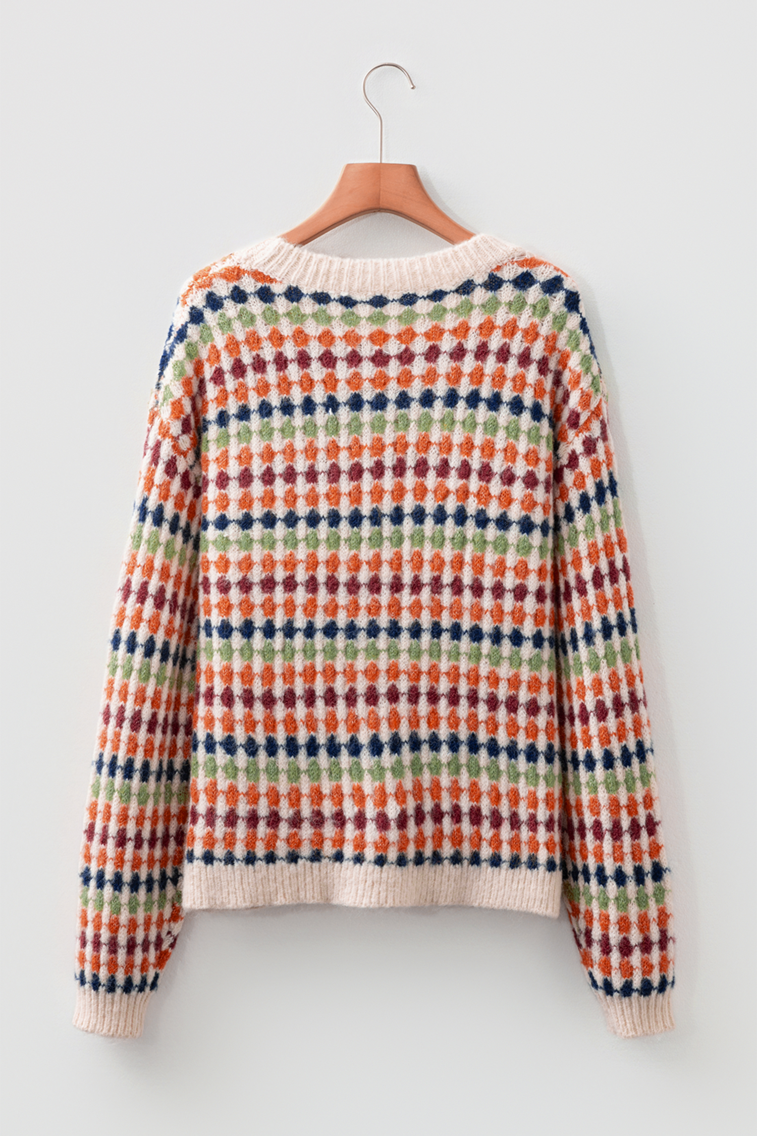 Multicolour Dotty Striped Pattern Knit Drop Shoulder Sweater - Image 2