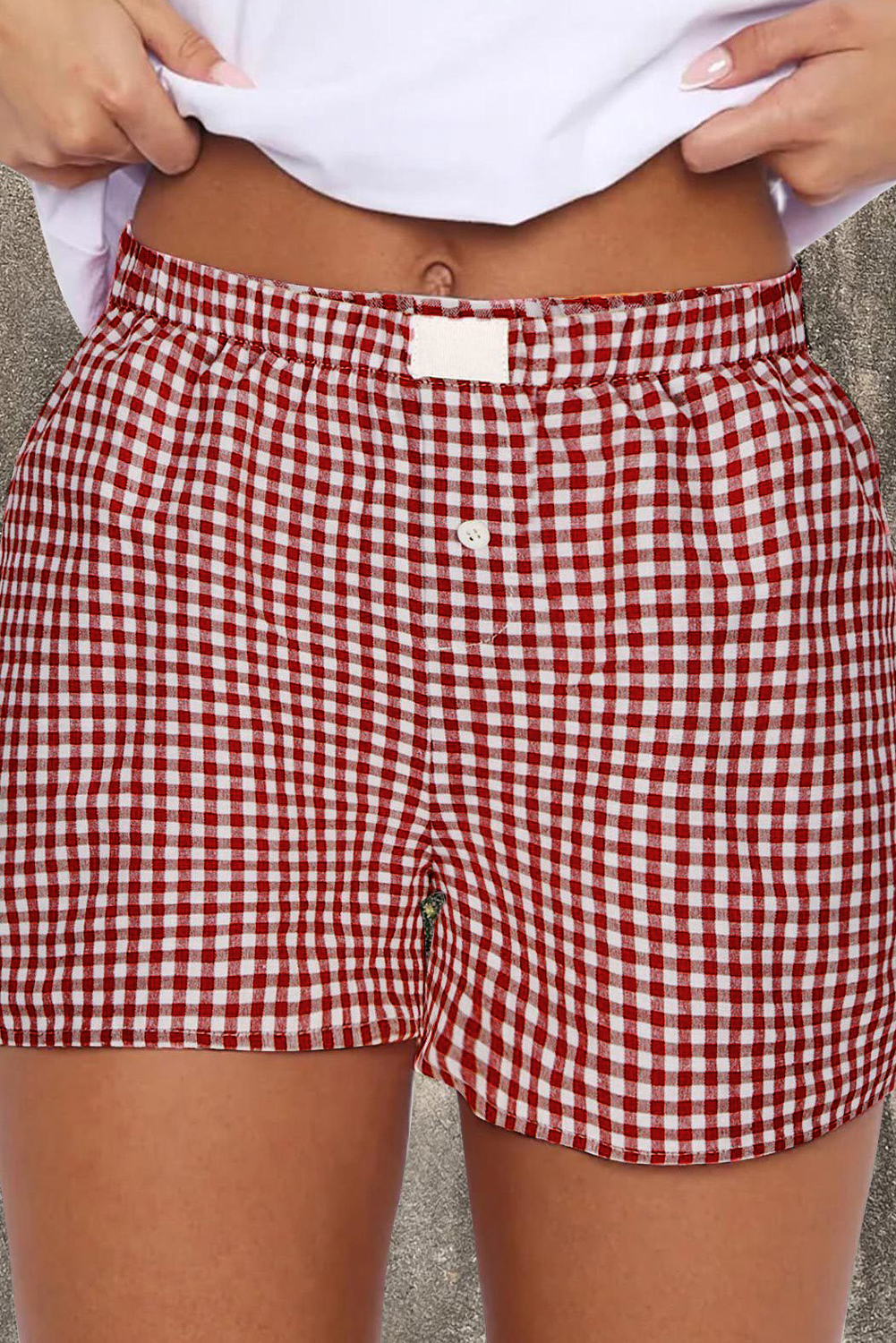 Red Gingham Printed High Waist Shorts - Image 3
