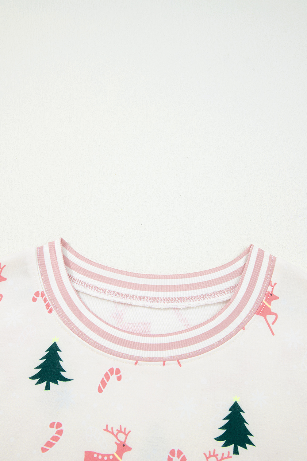 Pink Bow Christmas Tree Print Contrast Striped Banding 2pcs Lounge Set - Image 5