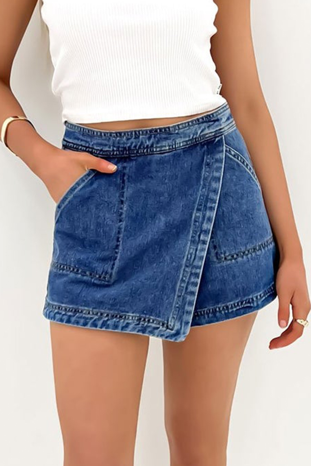 Ashleigh Blue Faux Wrapped Mini Denim Skort - Image 3