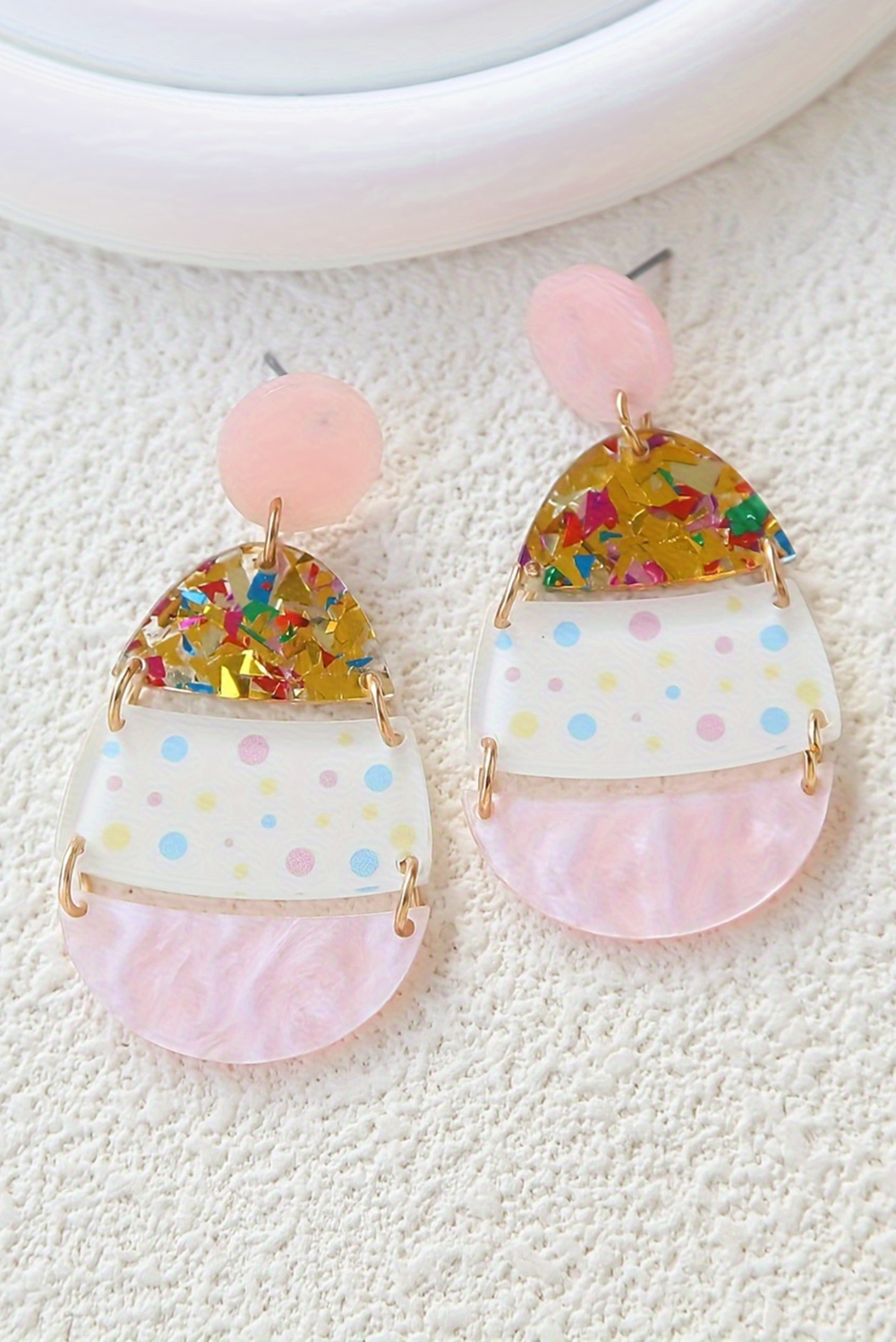 Pink Cute Printed Easter Egg Shape Drop Earrings - Image 4