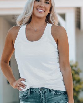 White Scoop Neck Basic Solid Tank Top