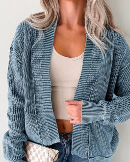 Evergreen Mineral Wash Exposed Seam Patchwork Knit Open Sweater Cardigan