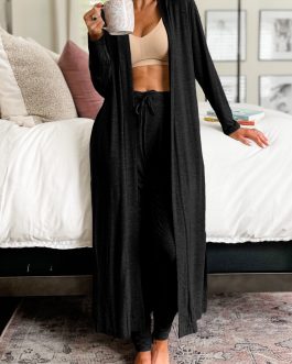 Black Split Long Cardigan and Skinny Pants Lounge Set