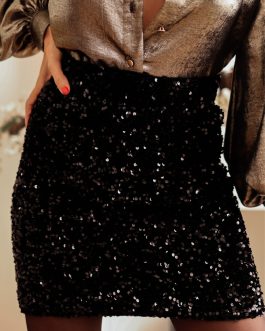 Black Sequin Bodycon Mini Skirt