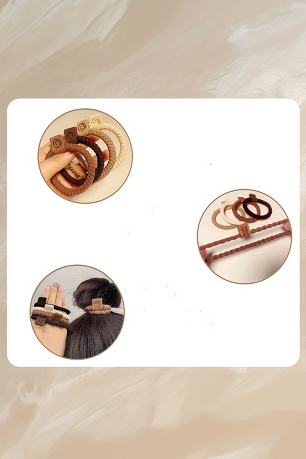 Chestnut 5pcs Smile Face Decor Braided Hair Ties - Image 6