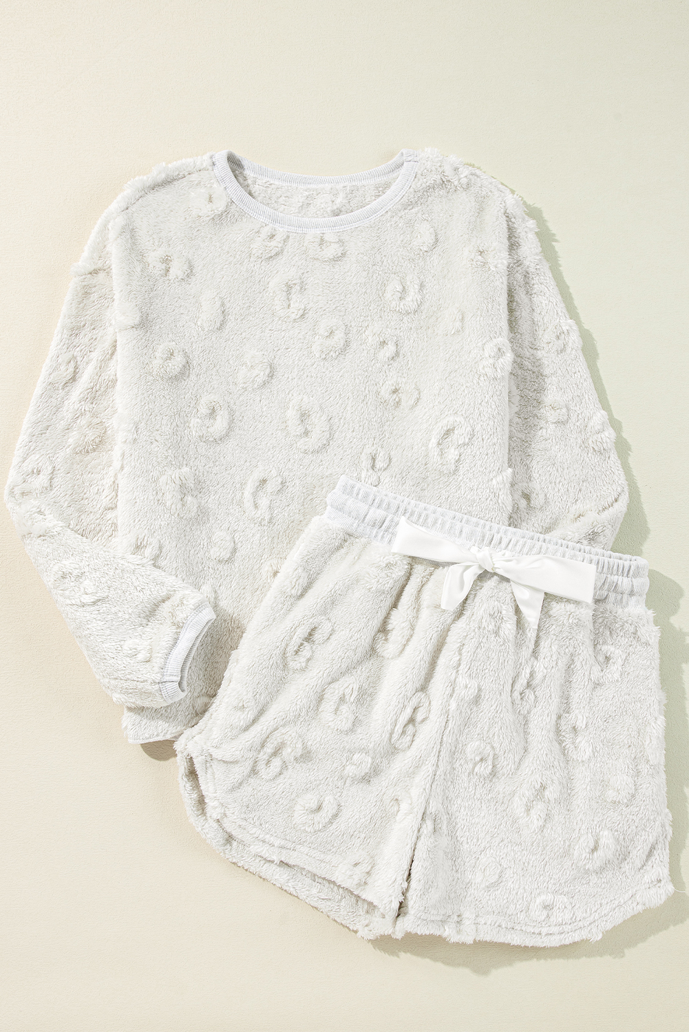 Light Grey Textured Leopard Fleece Loose Two Piece Lounge Set - Image 5