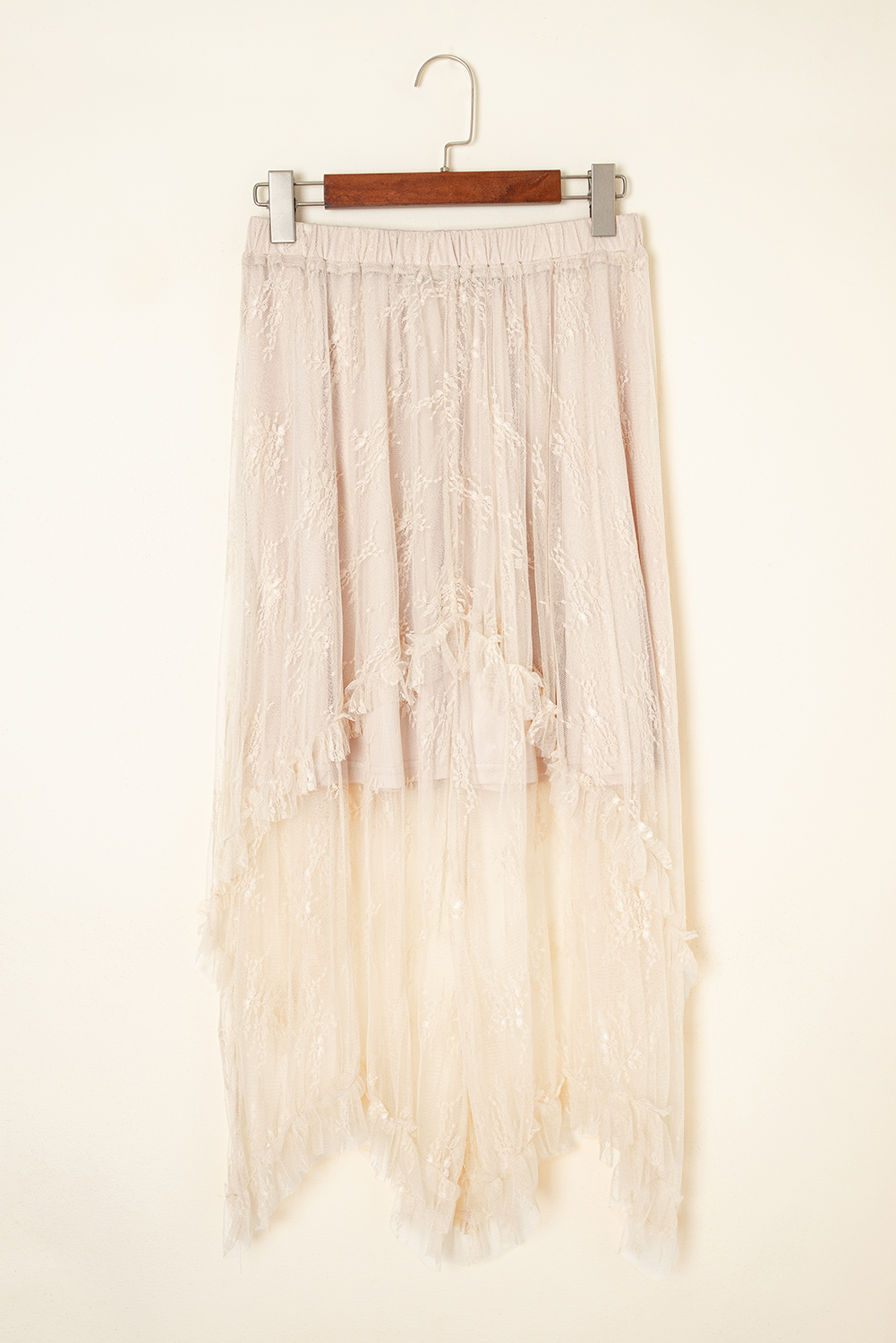Apricot Lace Cascading Tiered High Waist Maxi Skirt - Image 5