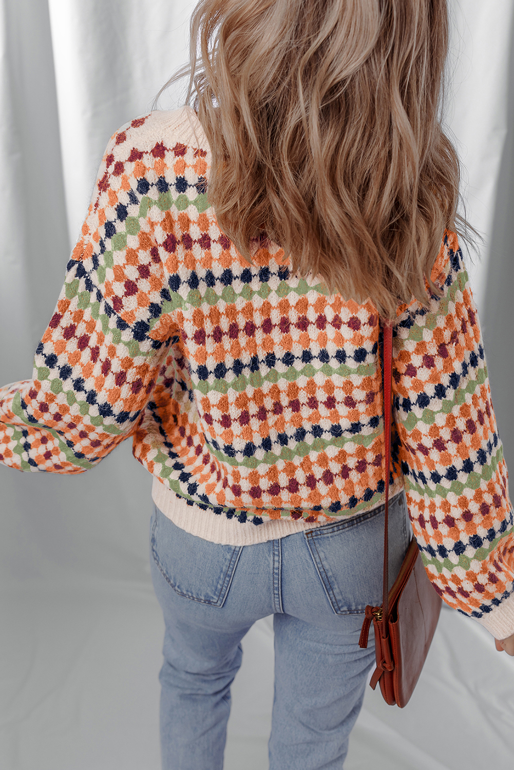 Multicolour Dotty Striped Pattern Knit Drop Shoulder Sweater - Image 8