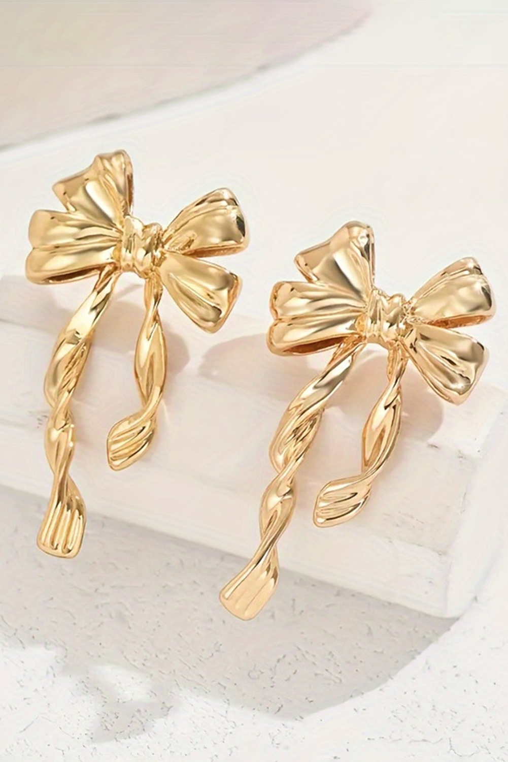 Gold Bow Knot Plated Alloy Stud Earrings - Image 3