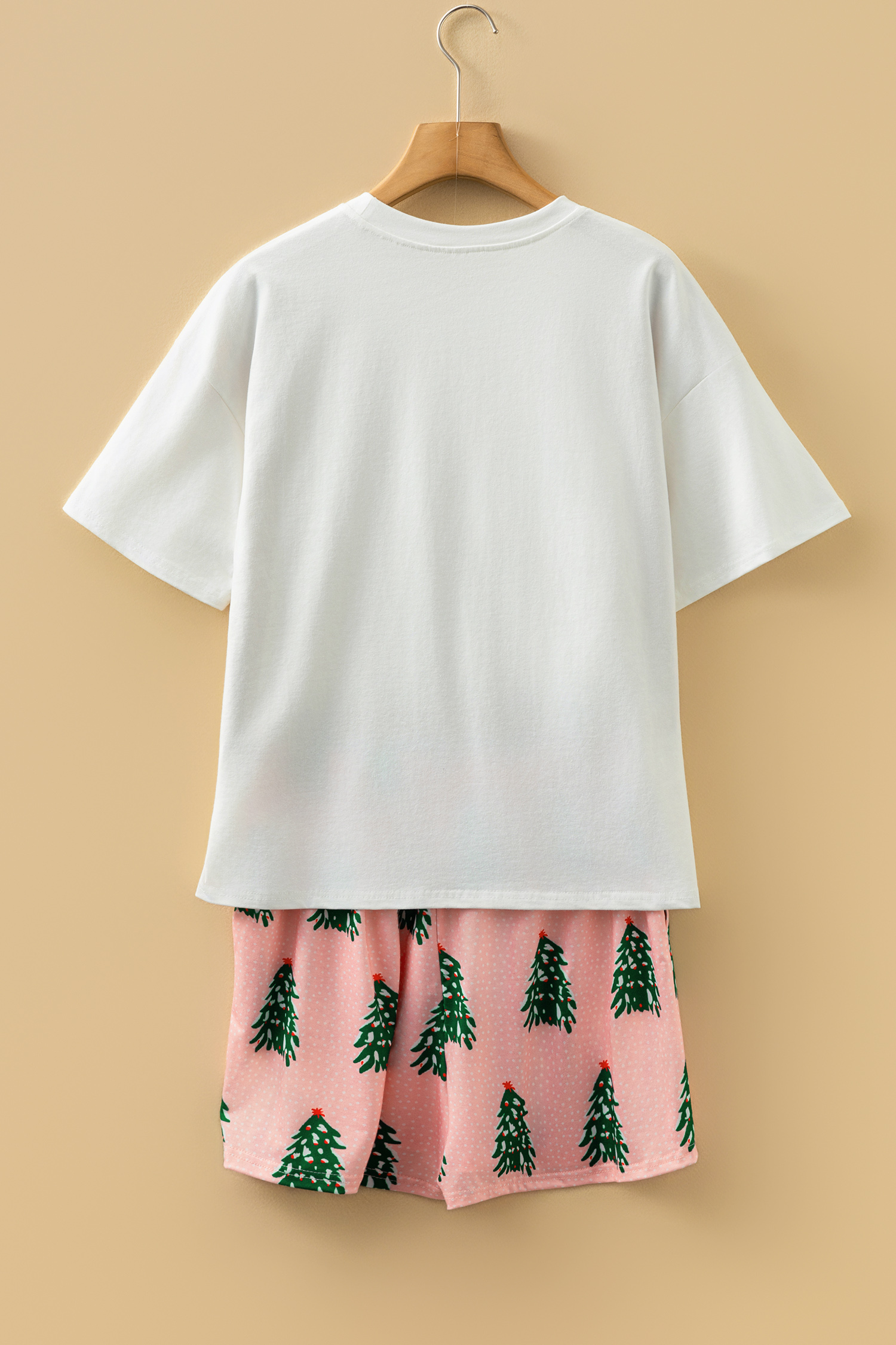Pink Checkered MERRY Graphic Christmas Tree Print Short Lounge Set - Image 6