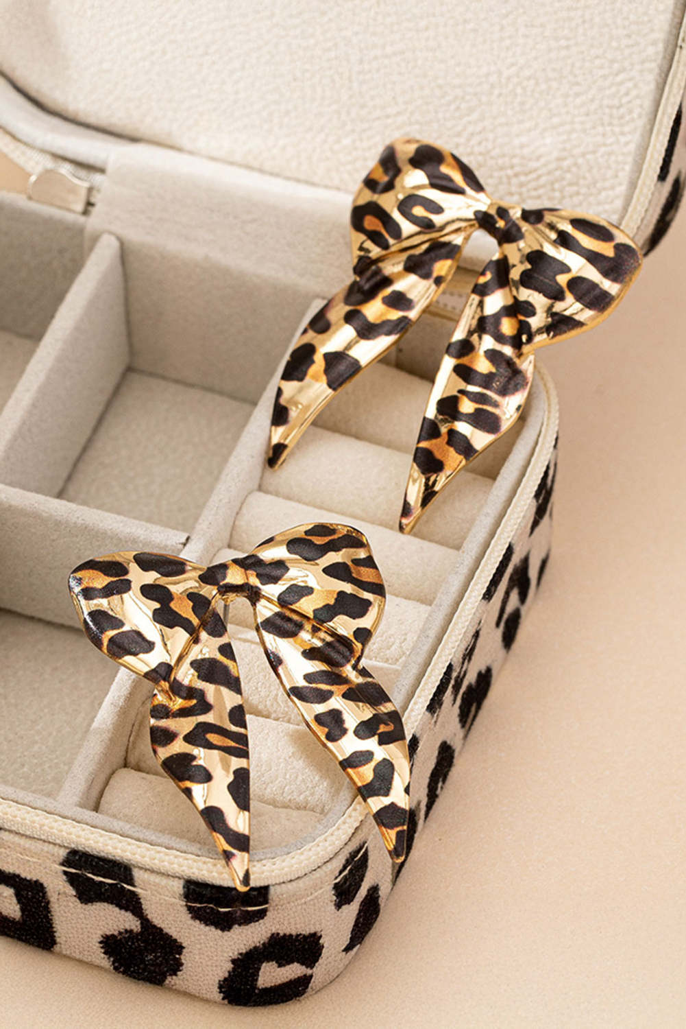 Gold Leopard Print Bow Knot Shape Plated Alloy Earrings - Image 4