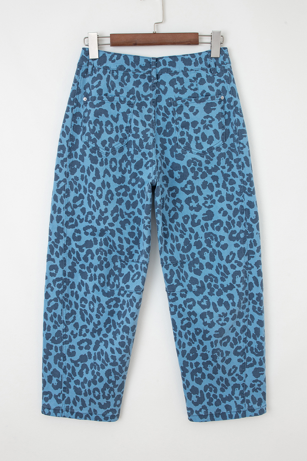 Sky Blue Leopard Print Straight Loose Jeans - Image 2