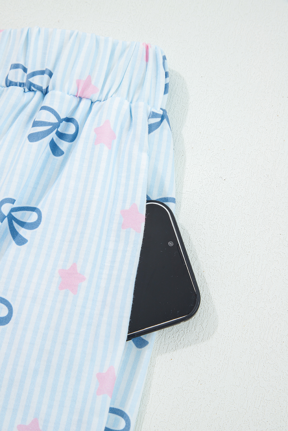 Sky Blue Stripe Bow Star Print Tied Detail 2pcs Lounge Set - Image 6