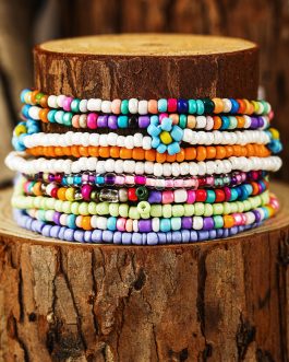 Yellow Flower Random Color Multi Layered Beaded Anklet Set