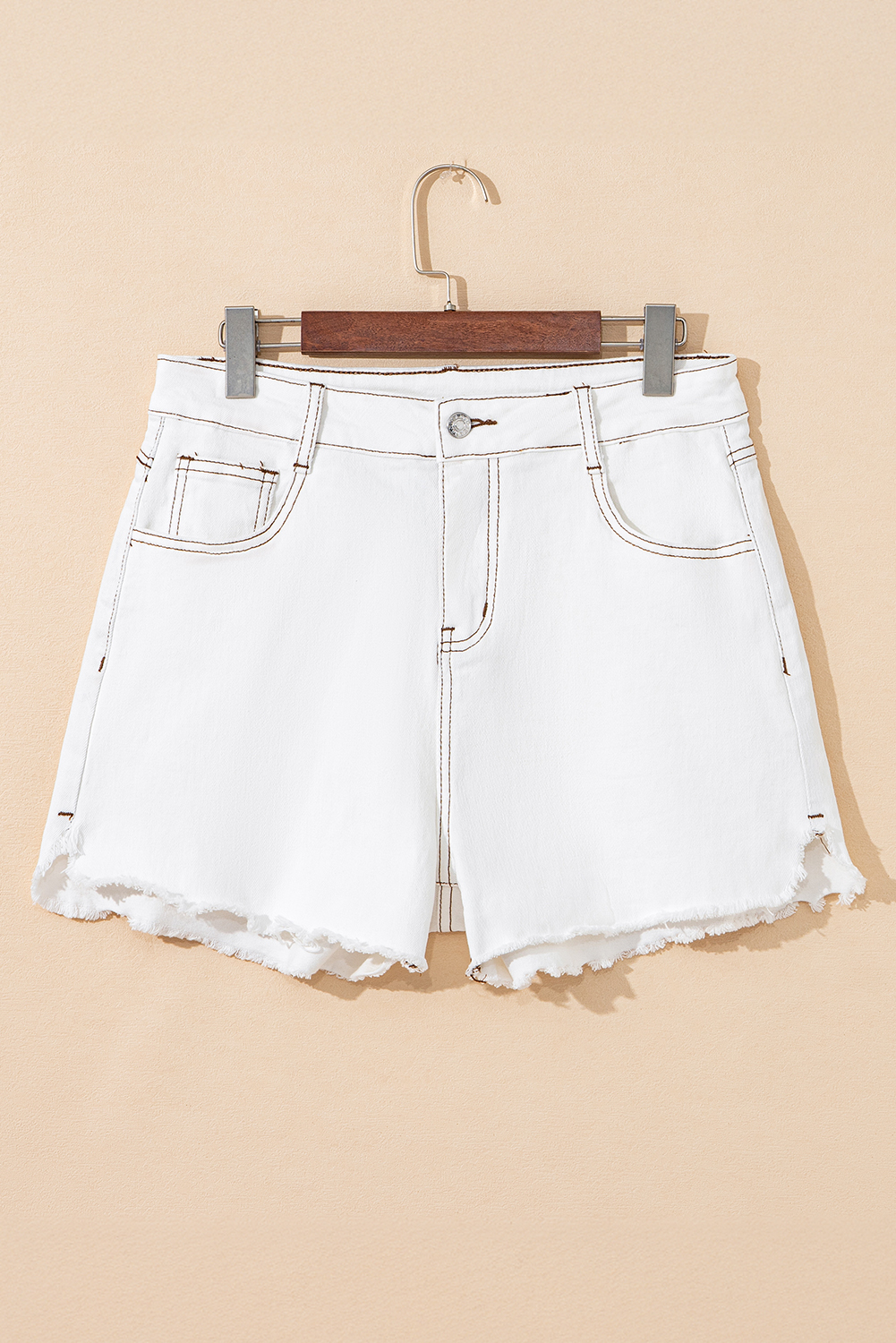 White Raw Hem High Waist Denim Shorts - Image 3