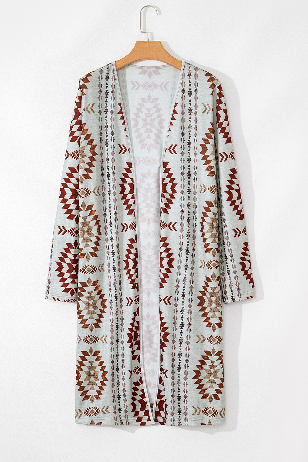 Brown Western Aztec Printed Open Front Long Cardigan - Image 4