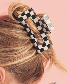 Black Checkered Print Hollow Out Hair Clip