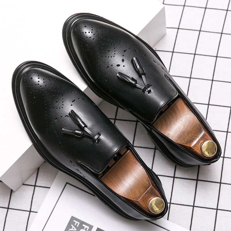 Men Dress Shoes Genuine Leather Brogue Shoes Man Business Casual Leather Oxford Shoes Dance Party Wedding Formal Shoes Male - Image 2
