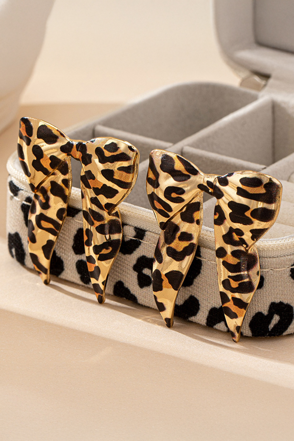 Gold Leopard Print Bow Knot Shape Plated Alloy Earrings - Image 6